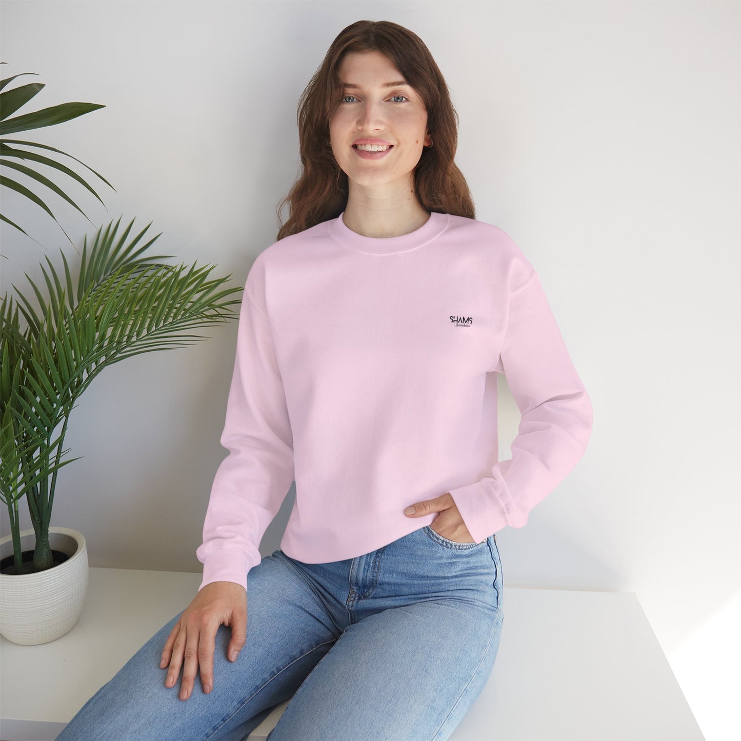 Pastel pink SHAMS sweatshirt.