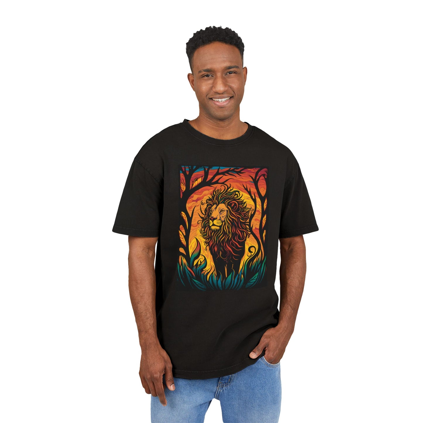 Men's Acid Washed Heavy Oversize Tee: Lion king