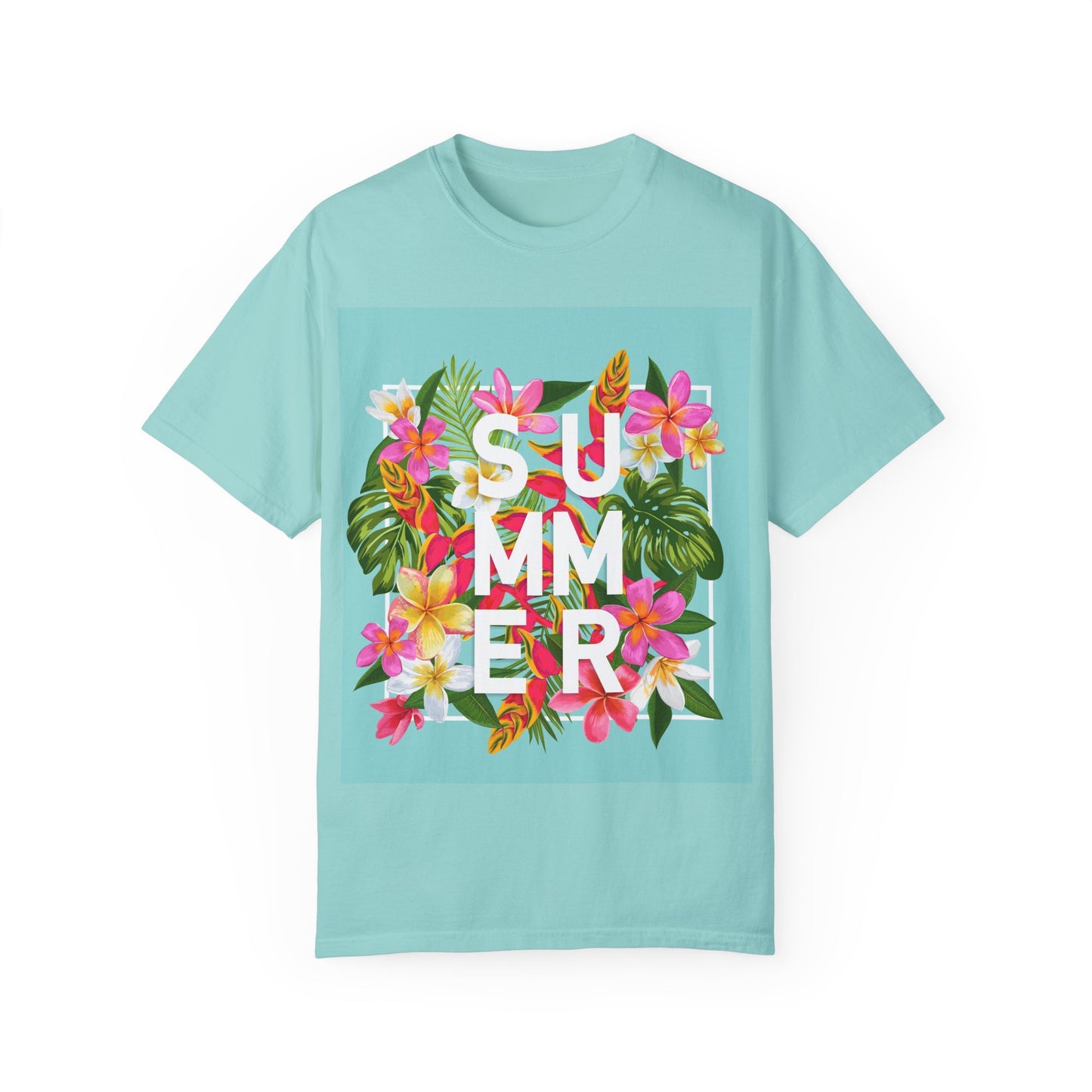 Summer t-shirt with tropical flowers.