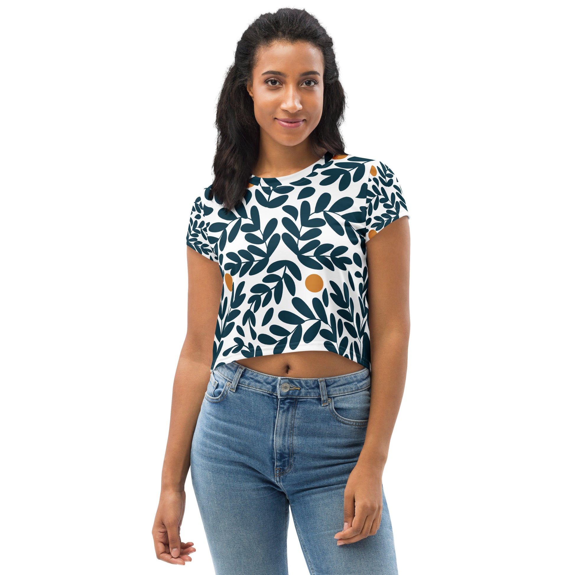 Crop top with leaves pattern.