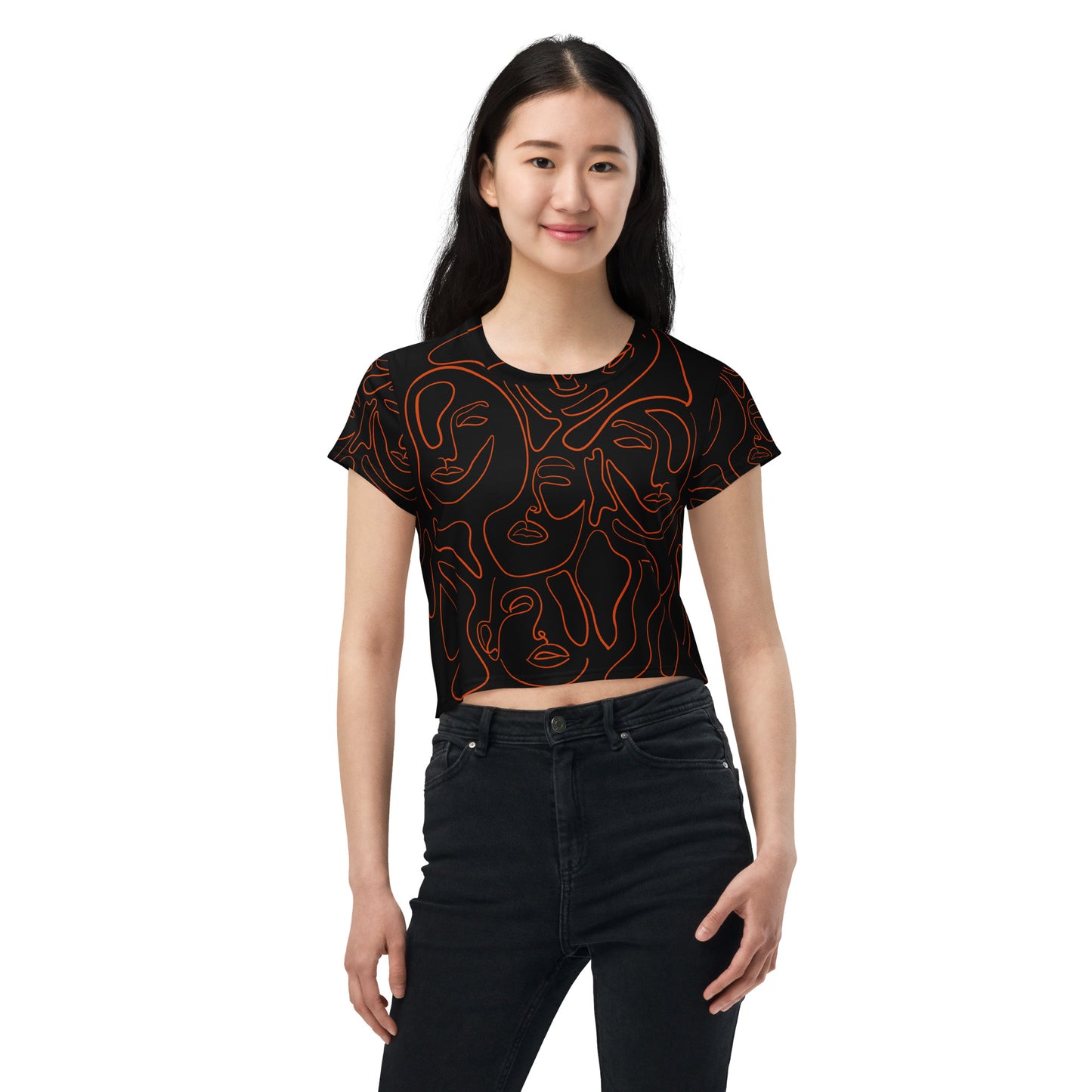 Crop top with faces.