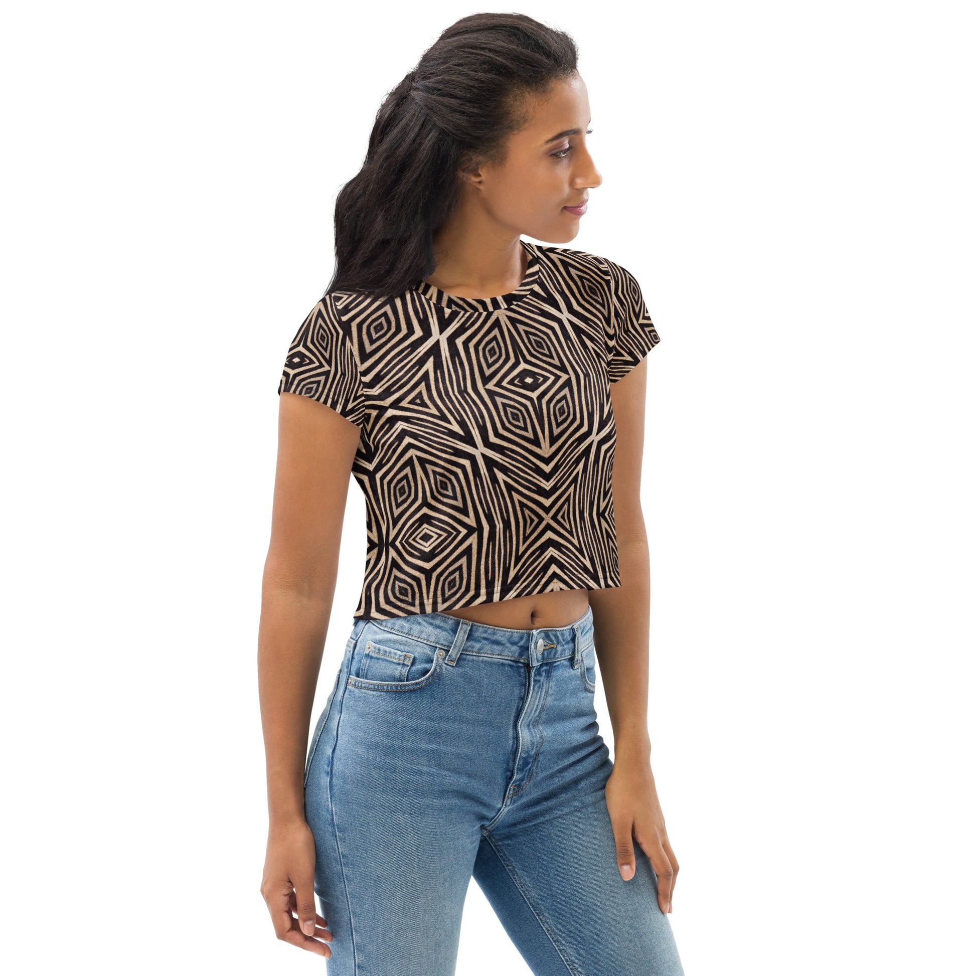 Crop top geometrical brown pattern.