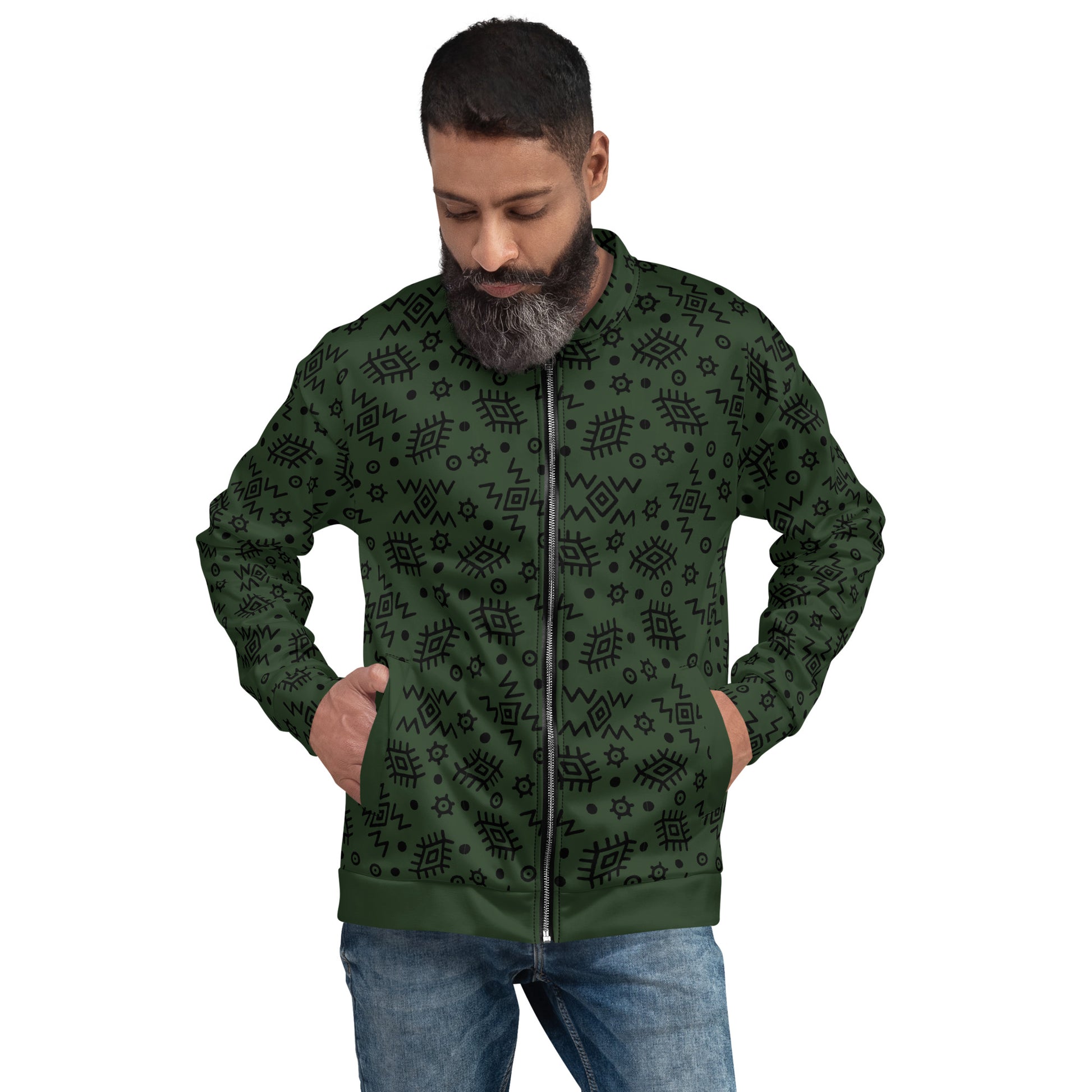 Green stylish bomber jacket.