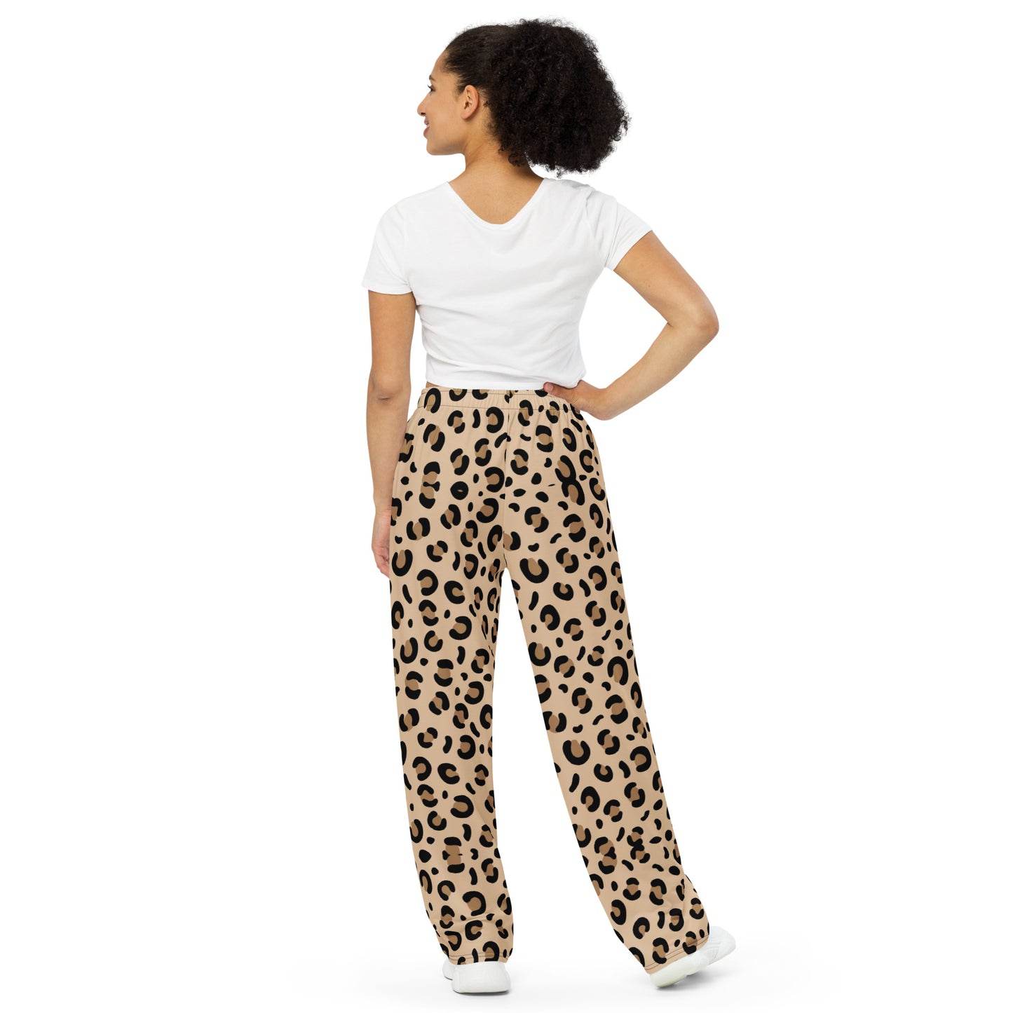 Leopard print pants on a woman.