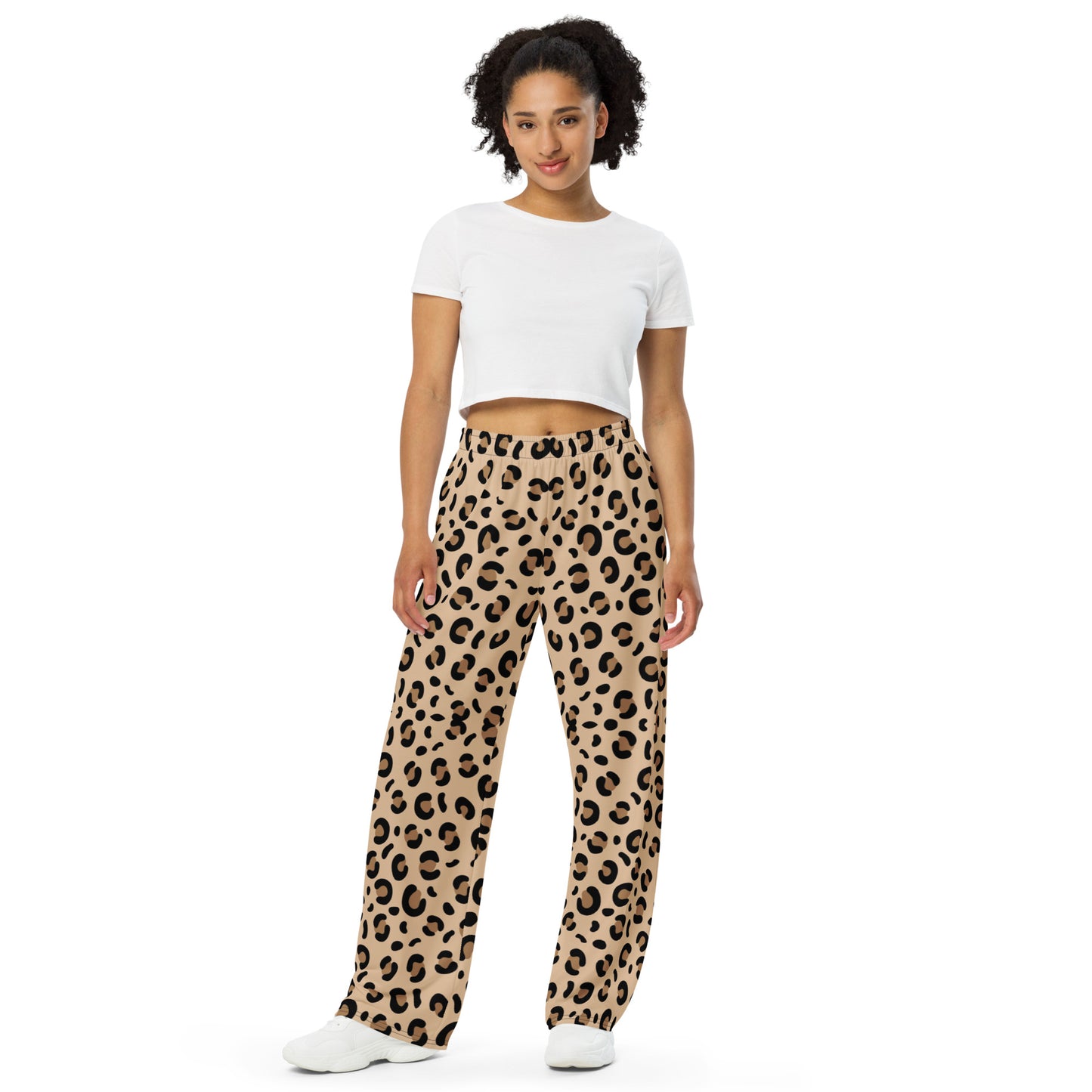 Leopard print wide legged pants.